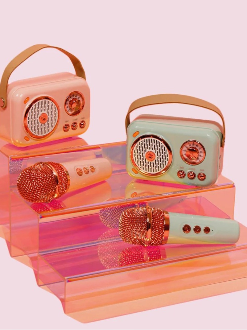 Portable Bluetooth Karaoke Speaker and Microphone Set - Blush Pink